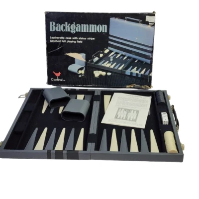 Vintage Backgammon Set Cardinal Gray Leatherette Case Doubling Dice - Image 1 of 4