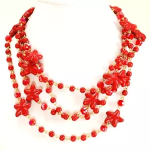 Women Jewelry Red Magnesite Turquoise Star Pendant Long Necklace 35"-37" - Picture 1 of 3