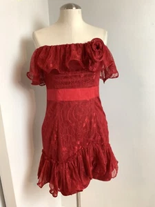 New Pearl Marchesa Red Lace Rosette Strapless Short Dress Womes's 4 Cocktail - Picture 1 of 11