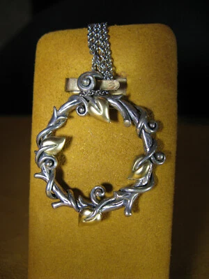 BARBARA BIXBY VINE LEAF BRANCH PENDANT NECKLACE DOUBLE CHAIN SS 18K Organic Gift - Image 1 of 2