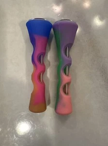 Confezione 2 Pipe Mani Fumo Tabacco Stile Sigaretta 3,5" Silicone Vetro Avvolto - Foto 1 di 1