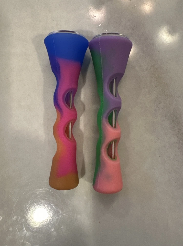 2-Pack Of 3.5" Cigarette Style Tobacco Smoking Hand Pipes Silicone Wrapped Glass - Image 1 of 1
