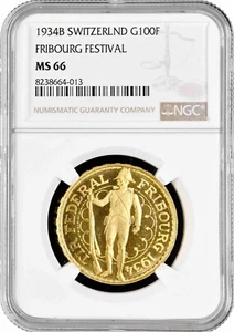Switzerland 100 francs 1939, NGC MS66, "Lucerne Shooting Festival" gold coin - Picture 1 of 4