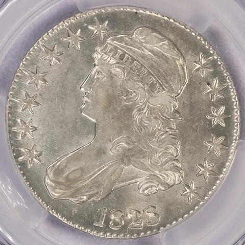 1828 50C Capped Bust Half Dollar Square 2, Small 8s, Large Letters - PCGS AU 58 Cover