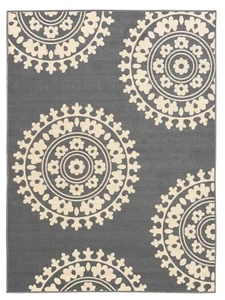 Tappeto Antiscivolo con Fondo in Gomma Grigio - Colore Avorio Medaglione Design Area - Foto 1 di 9