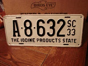 THE IODINE PRODUCTS STATE 1933 SOUTH CAROLINA SC LICENSE PLATE # A-8-632 REPAINT - Picture 1 of 2