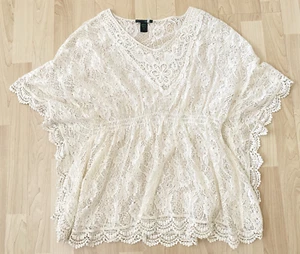 Blue Rain Sheer Lace Top Women's M Cream Butterfly Sleeves Boho Coquette Fairy - Picture 1 of 6