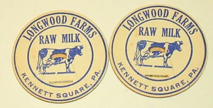 2 Vtg Longwood Farms Kennett Square PA Dairy Raw Milk Bottle Cap NOS 1950s - Picture 1 of 3