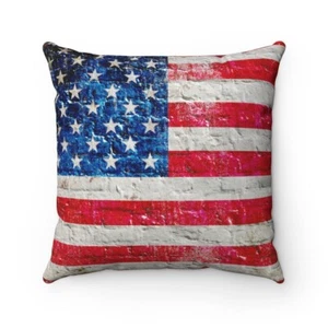 American Flag on Brick Wall Print Polyester Square Pillow - 4 sizes available. - Picture 1 of 13