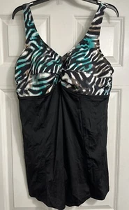 Swimsuits For All One Piece Black Blue Swimsuit Short Skirt Loose Waist 22 NWT - Picture 1 of 14