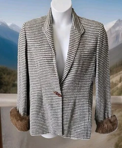 Juliana Collezione Collection Women's Blazer Jacket Size 8 Plaid Faux Fur Trim - Picture 1 of 16