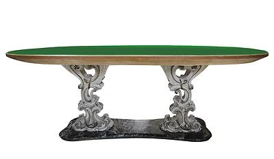 table de salle à manger en parchemin et marbre 1940 - Photo 1/4