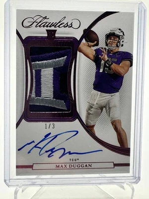 2023 Panini Flawless Collegiate Max Duggan Rookie Patch Auto /3 BIG 12 LOGO TCU - Image 1 of 2