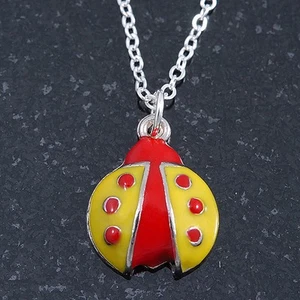 Children's/ Teen's / Kid's Yellow, Red Enamel Ladybug Pendant With Silver Tone - Picture 1 of 4