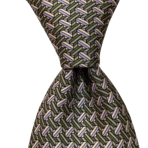 HERMES 5080 PA Men's Silk XL Necktie FRANCE Luxury Geometric Green PERFECT Rare - Picture 1 of 4