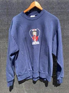 Vintage Jerzees Betty Boop Nurse Navy Crewneck Sweatshirt Large - Picture 1 of 12