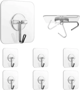 Newlemo Waterproof Adhesive Hooks, Heavy Duty Clear Wall Hooks (6 Pcs, 5Kg Max) - Picture 1 of 12