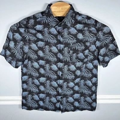 Nat Nast Shirt Medium Button Up Silk /Cotton All Over Print Hawaiian Camp Blue - Image 1 of 4