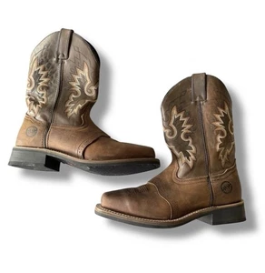 Double H Mens Cowboy Boots Size 8 D Brown Leather Square Toe Work Roper DH4528 - Picture 1 of 16