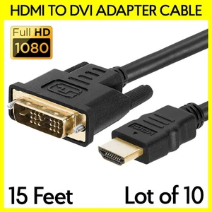 10 Pack 15 Feet DVI to HDMI Cable Adapter Connector Converter Monitor TV PC Cord - Picture 1 of 4