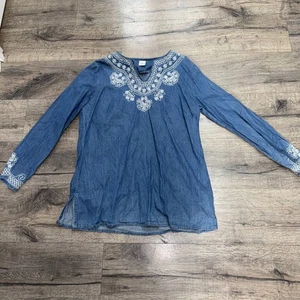 Cotton Traders Denim Blue Tunic Top size 14 Embroidery - Picture 1 of 5
