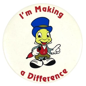 Vintage Disney Jiminy Cricket I'm Making a Difference Button Pin Badge Collect - Picture 1 of 2