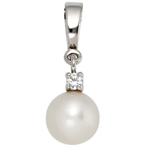 Colgante JOBO 585 oro blanco 1 perla de agua dulce 1 diamante colgante de perlas - Imagen 1 de 4
