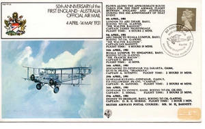 5OTH ANNIVERSARY OF THE FIRST ENGLAND AUSTRALIA AIRMAIL - First Day Cover - GB - Picture 1 of 2