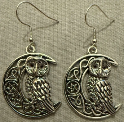 PENDIENTES BÚHO CELTA - Estaño con Alambres de Oreja de Plata de Ley GRAN GRANERO CON CUERNOS Foto 1 de 4