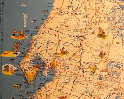 1950's Pictorial Map ~ FLORIDA ~ (18x41) - Image 1 of 4