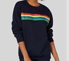 $205 Modern Lux Juniors' Blue Long-Sleeve Crew Striped Graphic Sweatshirt Size L