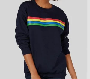$205 Modern Lux Juniors' Blue Long-Sleeve Crew Striped Graphic Sweatshirt Size L - Picture 1 of 1