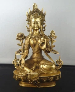 Tibetischer Buddhismus Kupfer Grün Tara Gott Gottheit Kwan-yin Buddha Statue - Bild 1 von 4