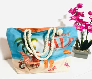 Damentasche Canvas Strandtasche Strand Damen Einkaufen durchgehender Reißverschluss Seilgriff Taschen - Bild 1 von 59
