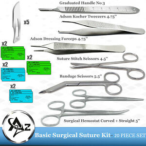  20 pcs Basic Suture Practice Kit First Aid Set Emergency Trauma Survival Pack