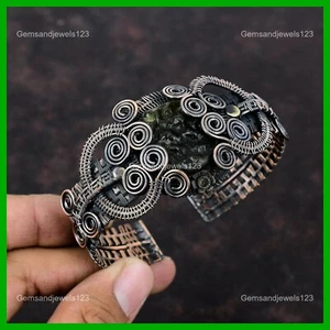 Womens day Deal Copper Natural Moldavite Birthday Boho Wire Wrapped Bangle Cuff - Picture 1 of 6