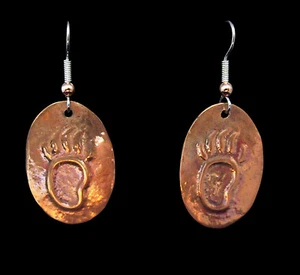 Handmade Bear Paw Copper Earrings - Picture 1 of 4