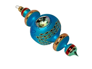 VTG Rare Christopher Radko RAZZMATAZZ Turquoise Triple Indent Ornament 98-238-0 - Picture 1 of 6