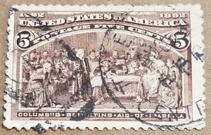 Scott 234 1893 5 Cent Columbian US Postage Stamp - Picture 1 of 2