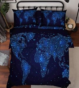 3D Starry World Map 6 Bed Pillowcases Quilt Duvet Cover Set Single King UK Lemon