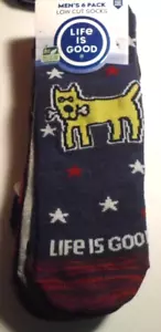 Calze Uomo Life is Good Cani e Stelle Taglio Basso 6 Paia Blu Poliestere Riciclato - Foto 1 di 2
