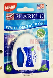 SPARKLE White Dental Floss Spearmint Expanding Silk Waxed Anti Plaque 30 m. - Picture 1 of 6