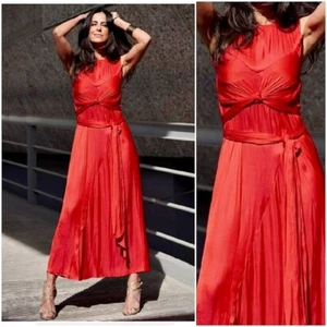 Zara Satin Effect Dress Red Size XS Midi Bloggers favorite! Flowy Relaxed XSmall - Picture 1 of 16