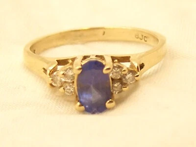 Anillo Estate de oro macizo de 14 quilates con diamantes de tanzanita BJC Samuel Benham EM01 Foto 1 de 4