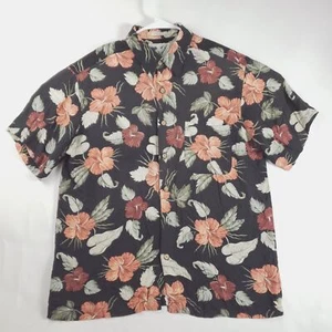Ron Chereskin Hawaiian Shirt Mens Large Black Short Sleeve *missing buttons - Picture 1 of 11