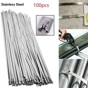 Metal Cable Ties Zip Wrap Stainless Steel Heavy Duty Self-Locking 4.6-10mm 100pc - Picture 1 of 8