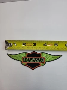 Vintage Kawasaki Motorcycle Riding Green & Orange Small Wings SEW ON Patch 5" - Picture 1 of 3