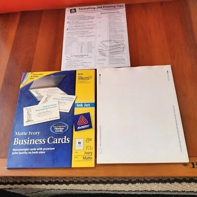 200 Avery Inkjet Printer Ivory Matte 2 x3.5" Business Cards Template 8376 8371 - Image 1 of 2