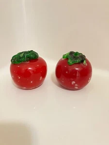 Vintage Murano mundgeblasen Kunstglas (2) Obst Gemüse dekorativ rote Tomate/Apfel 3" - Bild 1 von 6