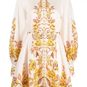ZIMMERMANN Vacay Beaded Belted Floral-Print Linen Mini Dress Size 3 with Slip BN - Picture 1 of 6